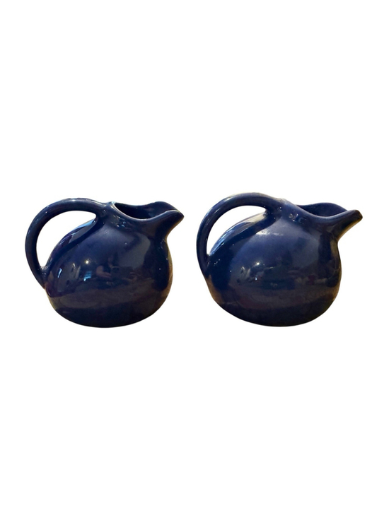 Unbranded Other - Vintage Cobalt Blue Stoneware Creamers Pair Mini Pitchers USA MCM MINT